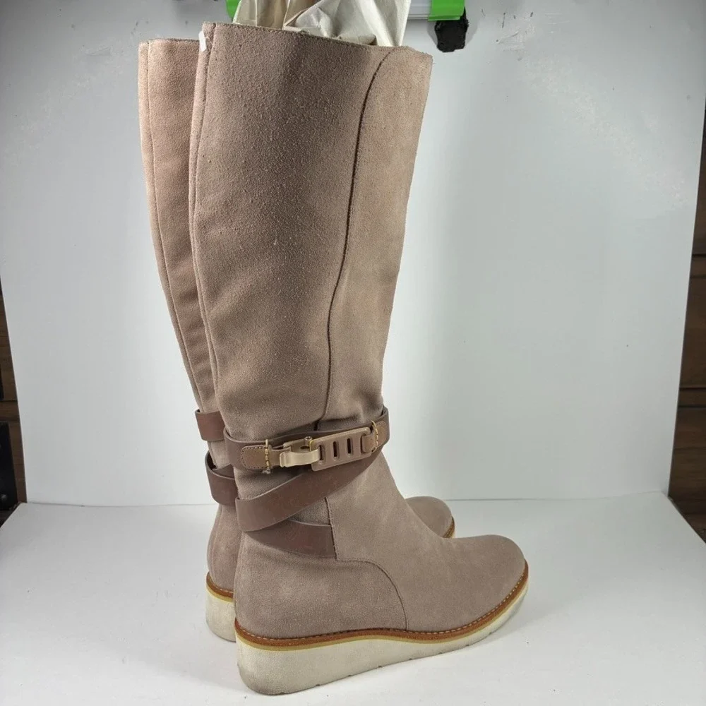 Cole Haan Gerina Women's US 7.5B Taupe Suede Waterproof Wedge Knee-High Boots